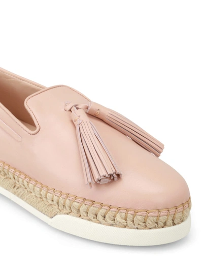 Shop Tod's Light Pink Leather Tassel Slip-ons