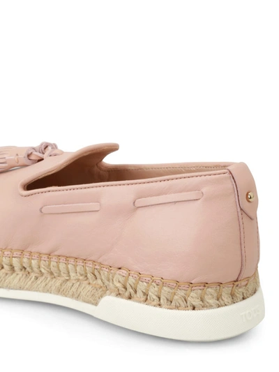 Shop Tod's Light Pink Leather Tassel Slip-ons