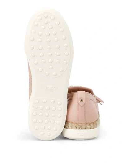 Shop Tod's Light Pink Leather Tassel Slip-ons