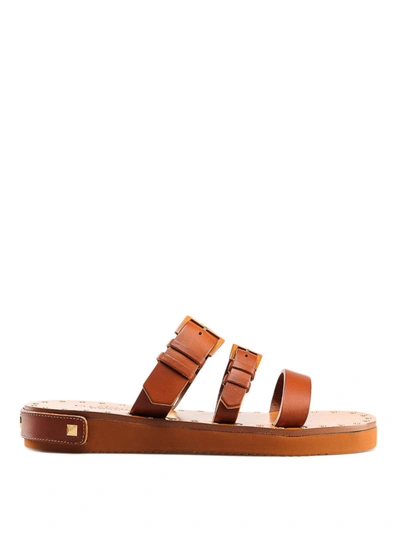 Shop Valentino Buckled Brown Leather Sandals