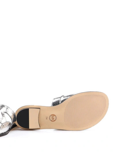 Shop Michael Kors Annalee Silver Leather Slide Sandals