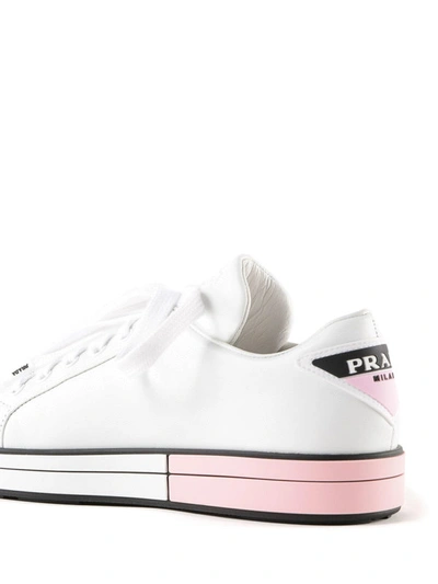 Shop Prada White And Pink Sole Leather Sneakers