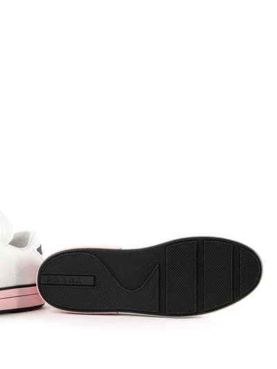 Shop Prada White And Pink Sole Leather Sneakers