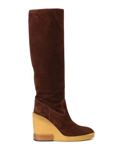 Shop Tod's Para Wedge Suede Boots In Brown