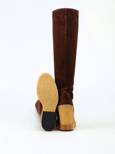 Shop Tod's Para Wedge Suede Boots In Brown
