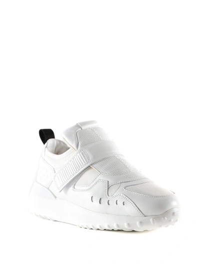 Shop Tod's White Leather And Scuba Sneakers With Strap
