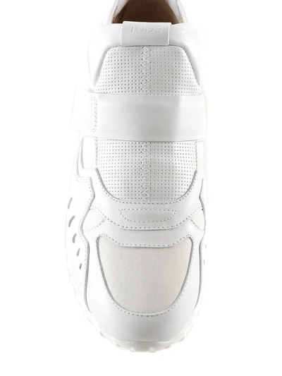 Shop Tod's White Leather And Scuba Sneakers With Strap