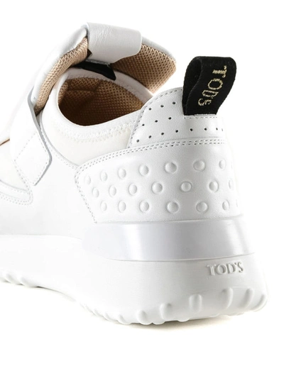 Shop Tod's White Leather And Scuba Sneakers With Strap