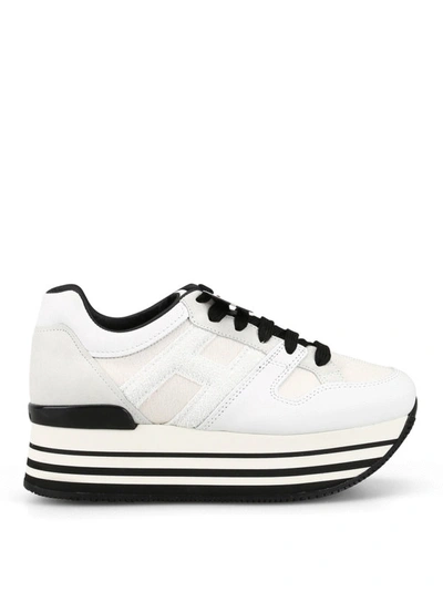 Shop Hogan Leather And Fabric Maxi Sole Sneakers In White