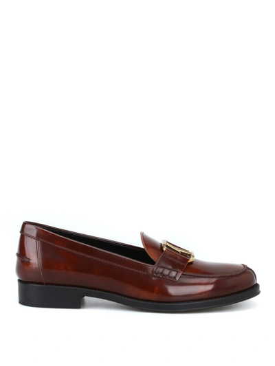 Shop Tod's Double T Pennybar Brushed Leather Loafers In Dark Red