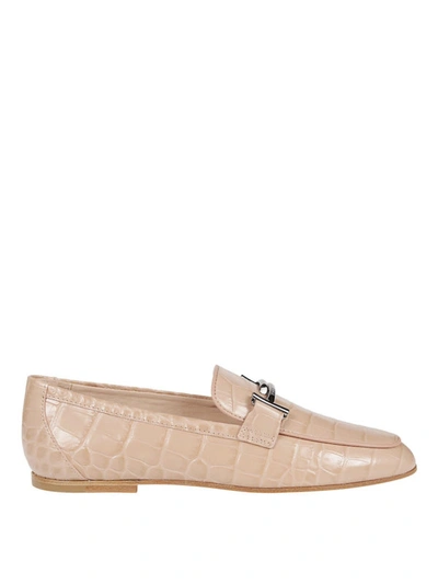 Shop Tod's Croco Effect Leather Double T Loafers In Beige