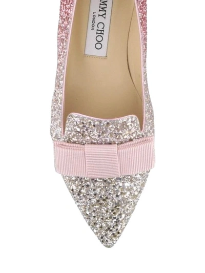 Shop Jimmy Choo Gala Bow Detailed Degrade Glitter Flats In Pink