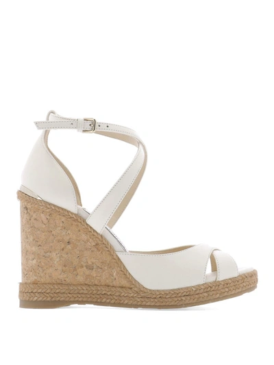 Shop Jimmy Choo Alanah 105 White Leather Wedge Sandals