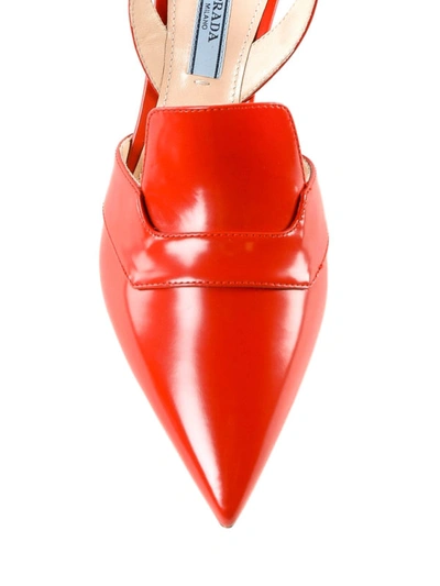 Shop Prada Red Leather Pointy Slingbacks