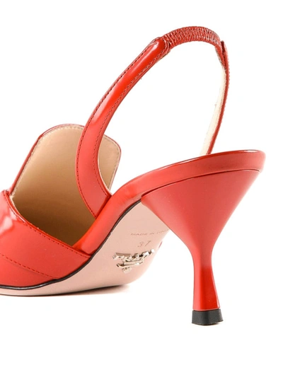 Shop Prada Red Leather Pointy Slingbacks