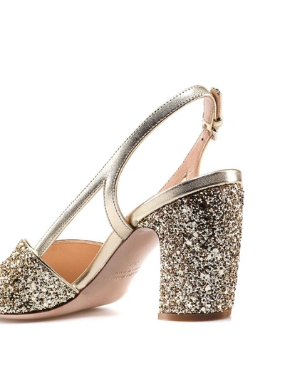 Shop Miu Miu Laminated Leather And Glitter Sandals In Gold