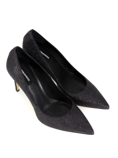 Shop Dsquared2 Basic Glittered Pointy Toe Pumps In Black
