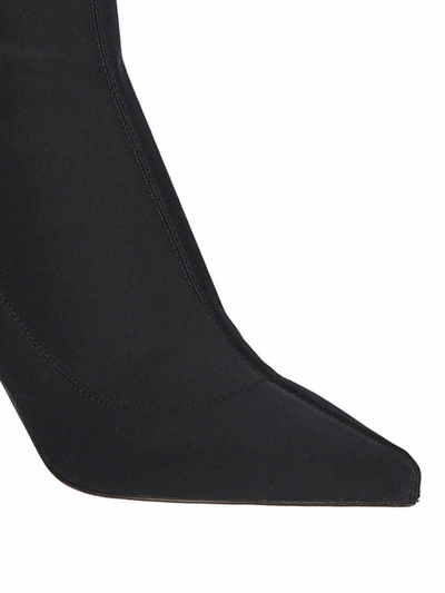 Shop Sergio Rossi Pointy Toe Neoprene Effect Ankle Boots In Black