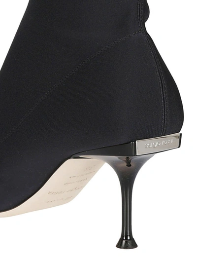 Shop Sergio Rossi Pointy Toe Neoprene Effect Ankle Boots In Black