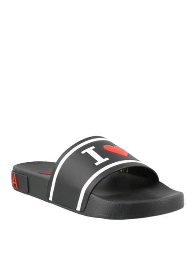 Shop Dolce & Gabbana Calfskin Upper Logo Black Sliders