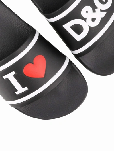 Shop Dolce & Gabbana Calfskin Upper Logo Black Sliders