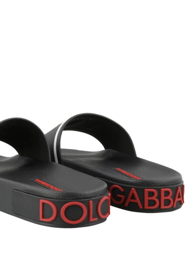 Shop Dolce & Gabbana Calfskin Upper Logo Black Sliders