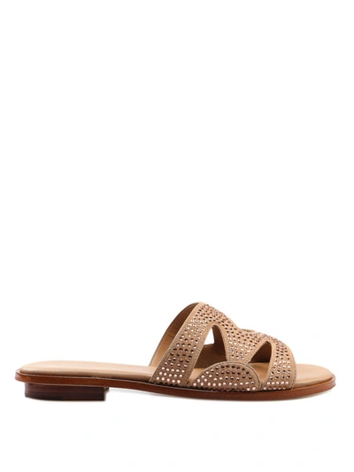 Shop Michael Kors Annalee Crystal Embellished Slide Sandals In Light Brown