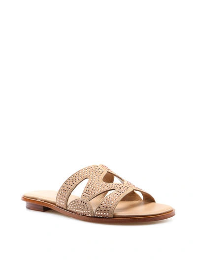Shop Michael Kors Annalee Crystal Embellished Slide Sandals In Light Brown