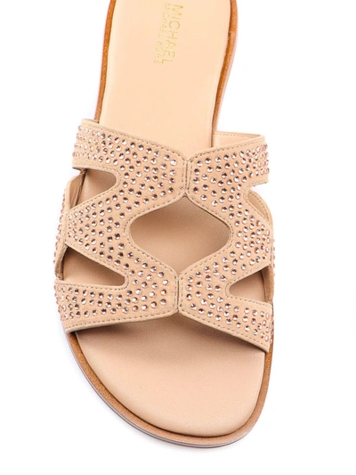 Shop Michael Kors Annalee Crystal Embellished Slide Sandals In Light Brown