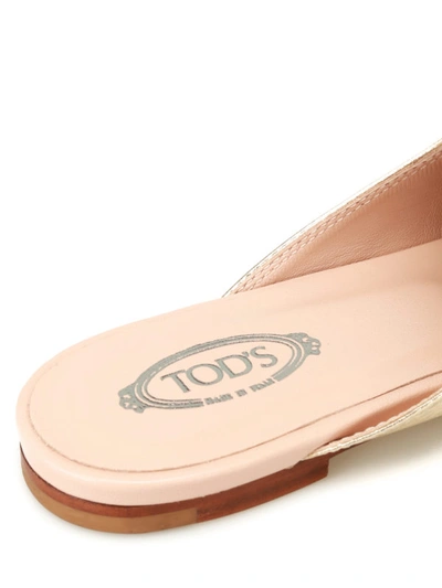 Shop Tod's Double T Metallic Leather Mules In Gold