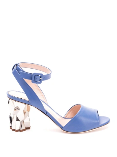 Shop Giuseppe Zanotti Sculpture Heel Leather Slingback Sandals In Light Blue