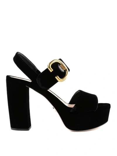 Shop Prada Maxi Platform Velvet Sandals In Black