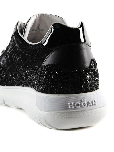 Shop Hogan Interactive Black Glitter Sneakers