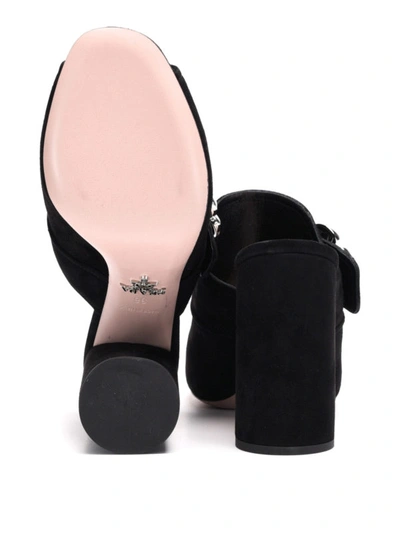 Shop Prada Suede Open Toe Jewel Mules In Black