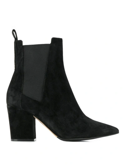 Shop Sergio Rossi Block Heel Detailed Suede Ankle Boots In Black