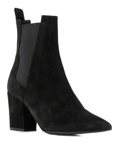 Shop Sergio Rossi Block Heel Detailed Suede Ankle Boots In Black