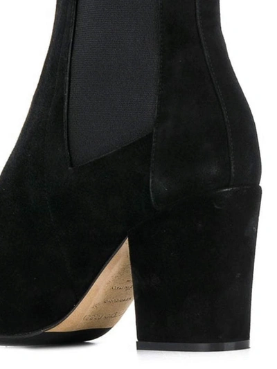 Shop Sergio Rossi Block Heel Detailed Suede Ankle Boots In Black