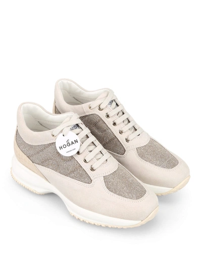 Shop Hogan Interactive Beige Suede And Lurex Sneakers