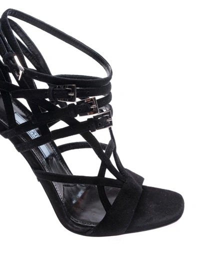 Shop Prada Black Suede Cage Sandals