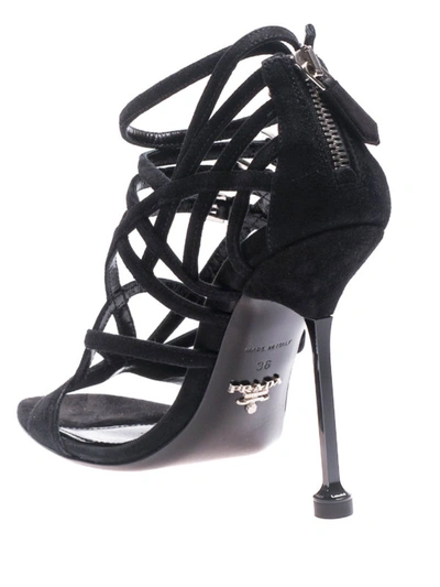 Shop Prada Black Suede Cage Sandals