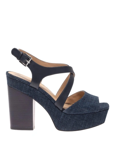 Shop Michael Kors Abbott Denim Heeled Sandals In Medium Wash