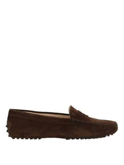 Shop Tod's Gommini Brown Suede Driving Loafers