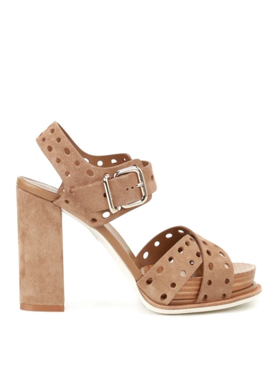 Shop Tod's Drilled Suede Heeled Sandals In Brown