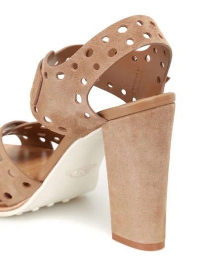 Shop Tod's Drilled Suede Heeled Sandals In Brown