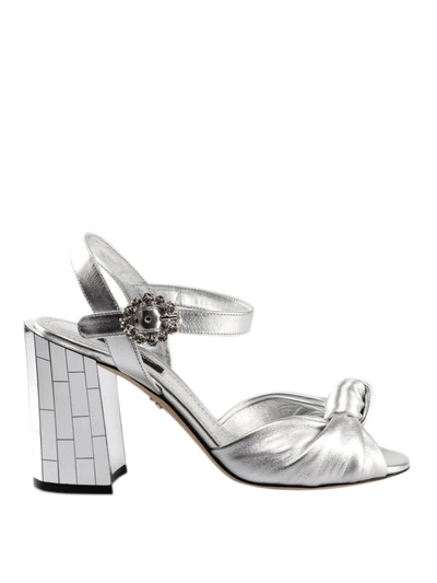 Shop Dolce & Gabbana Keira Laminated Leather Heeled Sandals In Silver