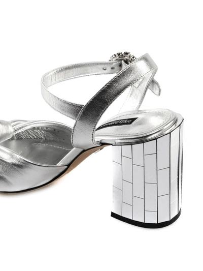 Shop Dolce & Gabbana Keira Laminated Leather Heeled Sandals In Silver