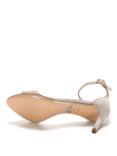 Shop Prada Suede Ankle Strap Sandals In Beige