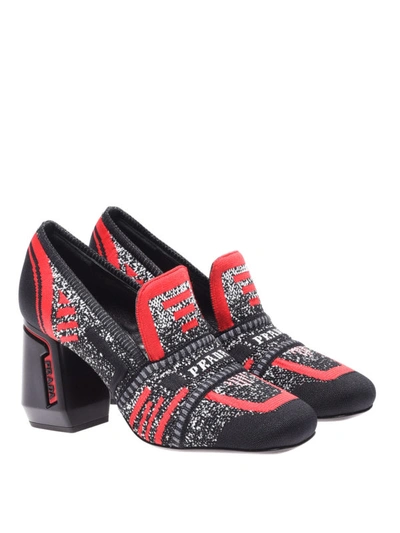 Shop Prada Jacquard Knitted Loafer Style Pumps In Black