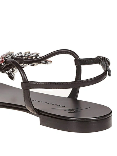 Shop Giuseppe Zanotti Crystal Butterfly Flat Thong Sandals In Black