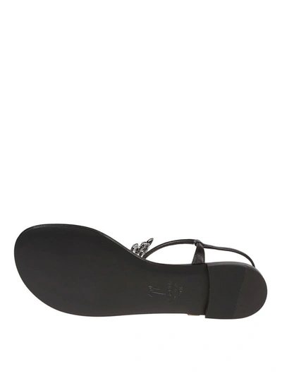 Shop Giuseppe Zanotti Crystal Butterfly Flat Thong Sandals In Black